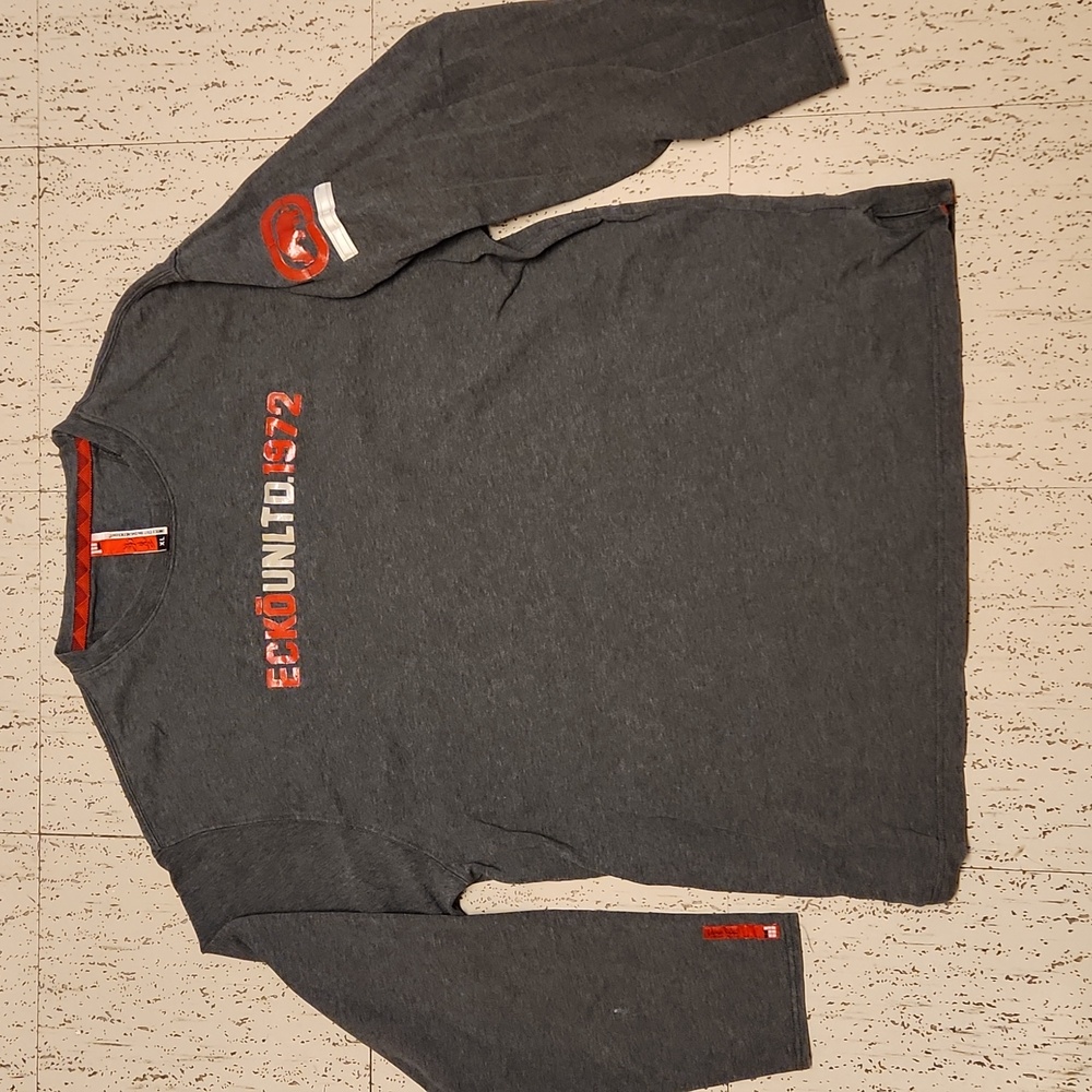 Ecko Unlimited 1972 Gray Spellout Logo Long Sleeve Thick T-Shirt Vintage 90s